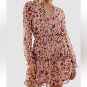 Charming Floral Dress Pink and Orange Size Large